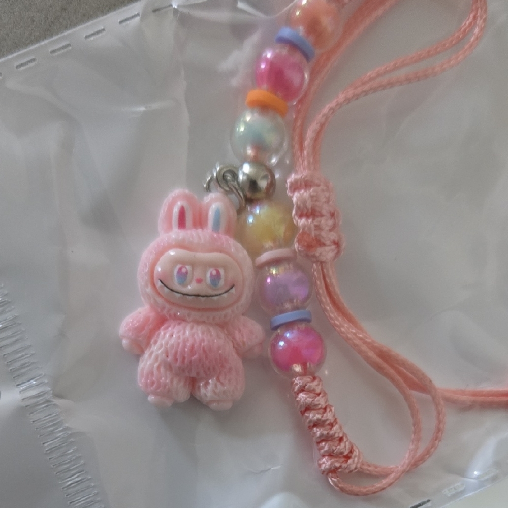 Pink Beaded Bracelet with Bunny Charm